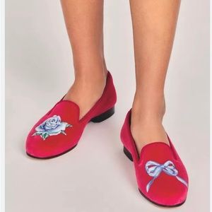 Brand New: NIB LOVESHACKFANCY X STUBBS & WOOTTON Pink Rose Bow Slipper Loafers